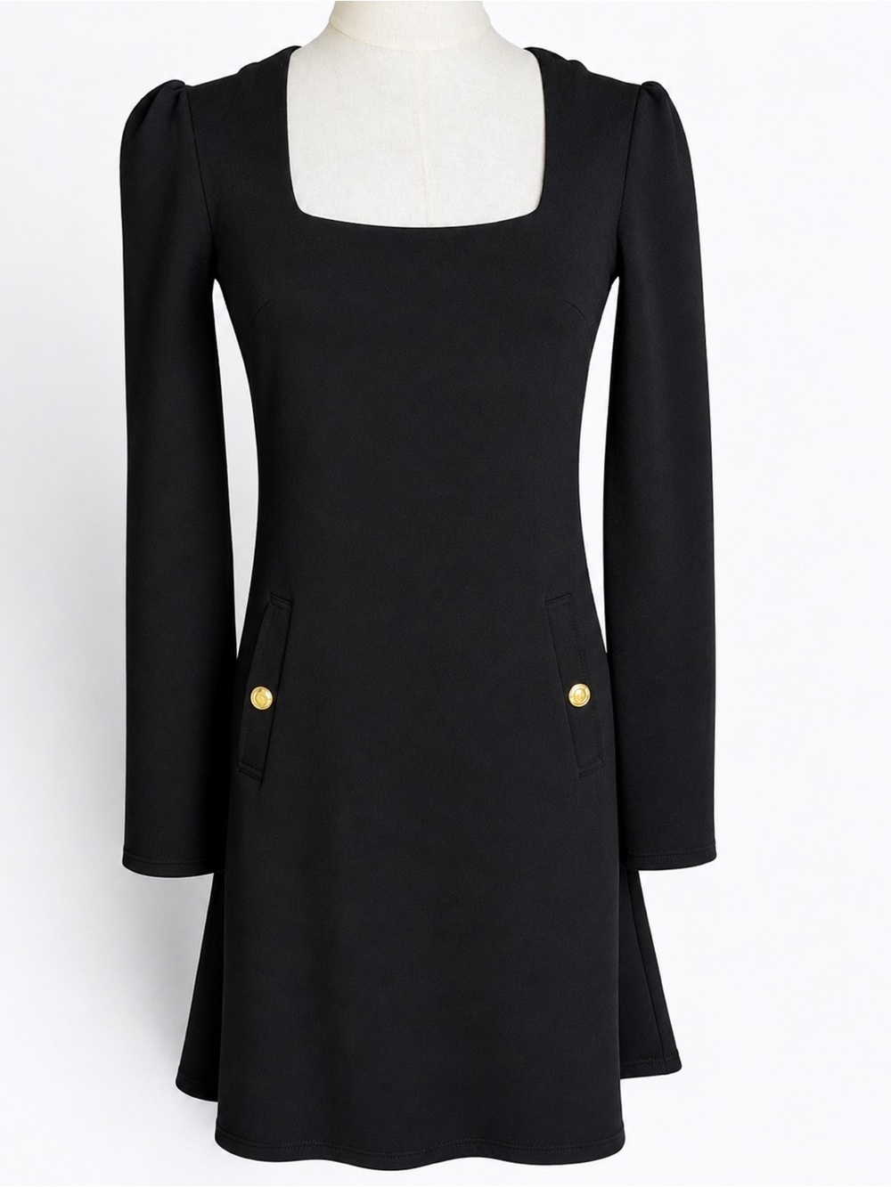 Taylor Tillman Camille Black Mini Dress Square Neck Long Sleeve XS NWT